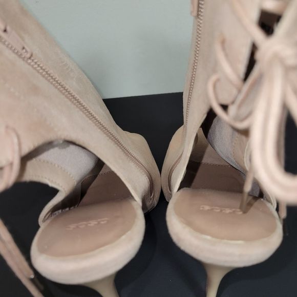 Asos Nude Suede Peep Toe Side Zip Heels Size 6 - Picture 9 of 12